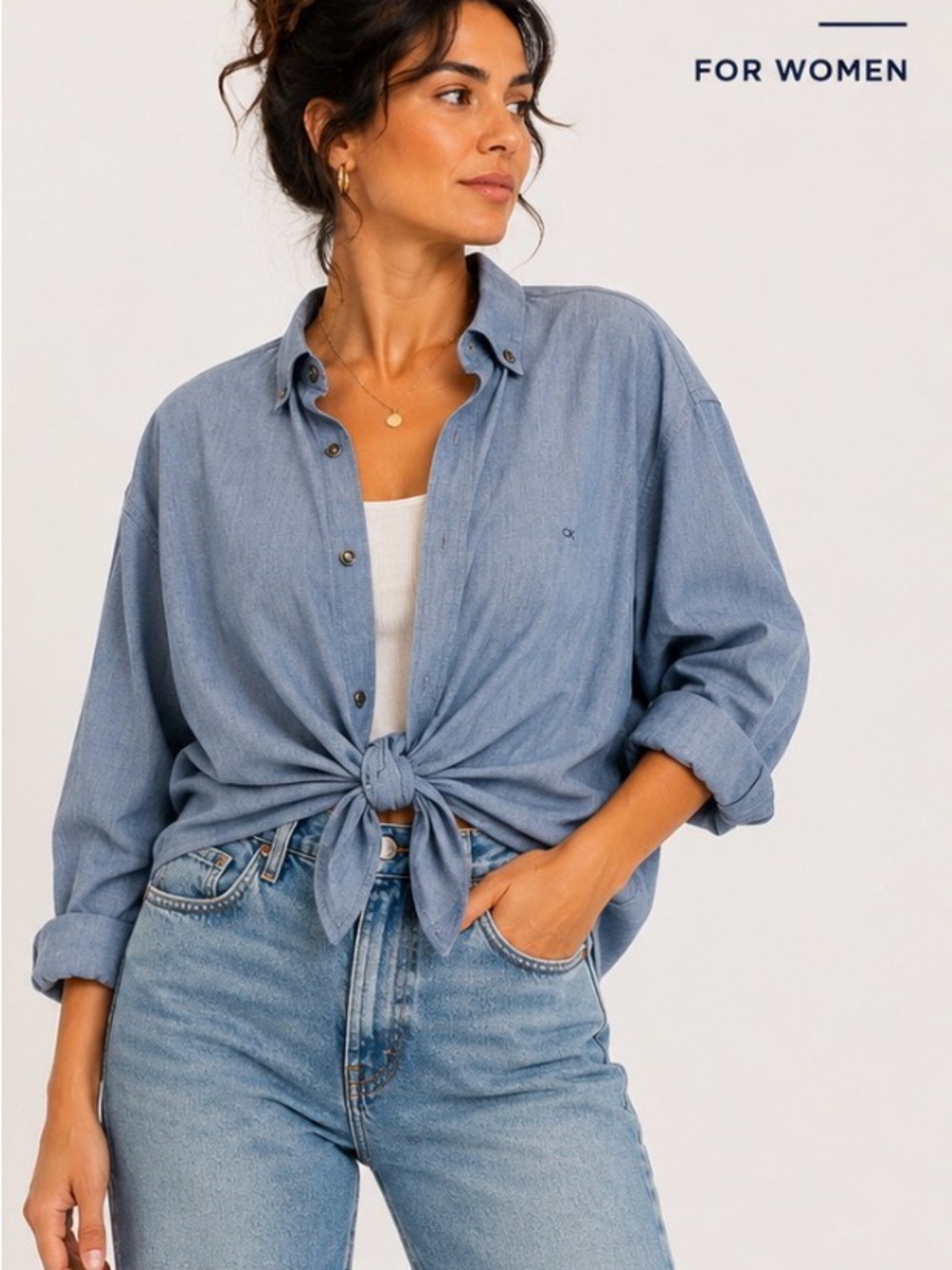 Calvin Klein Light Blue Tie-Front Button Down Shirt